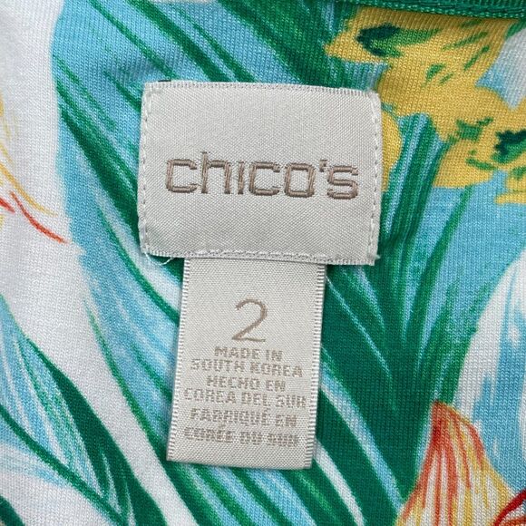 Chico's Women's Top Size 2 Large Multi Tropical Floral Asymmetrical Hem Shirt - Picture 9 of 11
